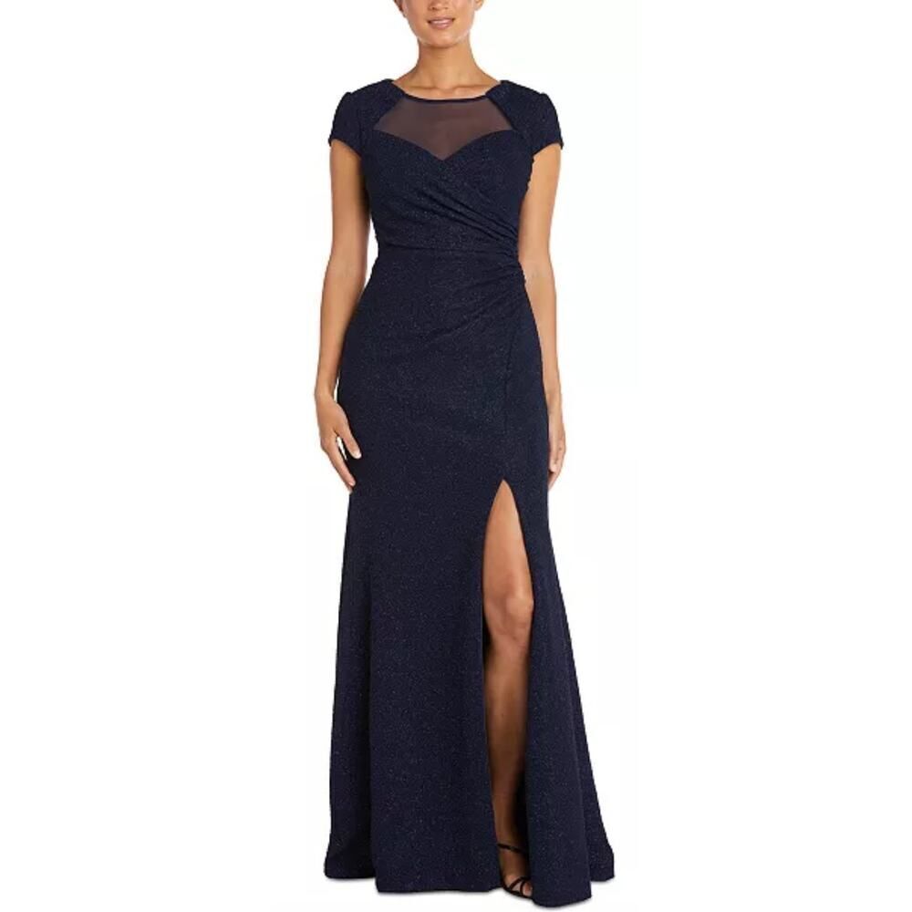 NIGHTWAY Women's Illusion-Trim Cap-Sleeve Gown - Size 12 - NWT